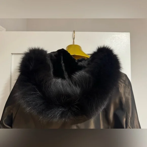 MACY’S FUR VAULT REVERSIBLE REAL MINK FOX COAT FUR SIZE L LARGE HOOD - Picture 12 of 16